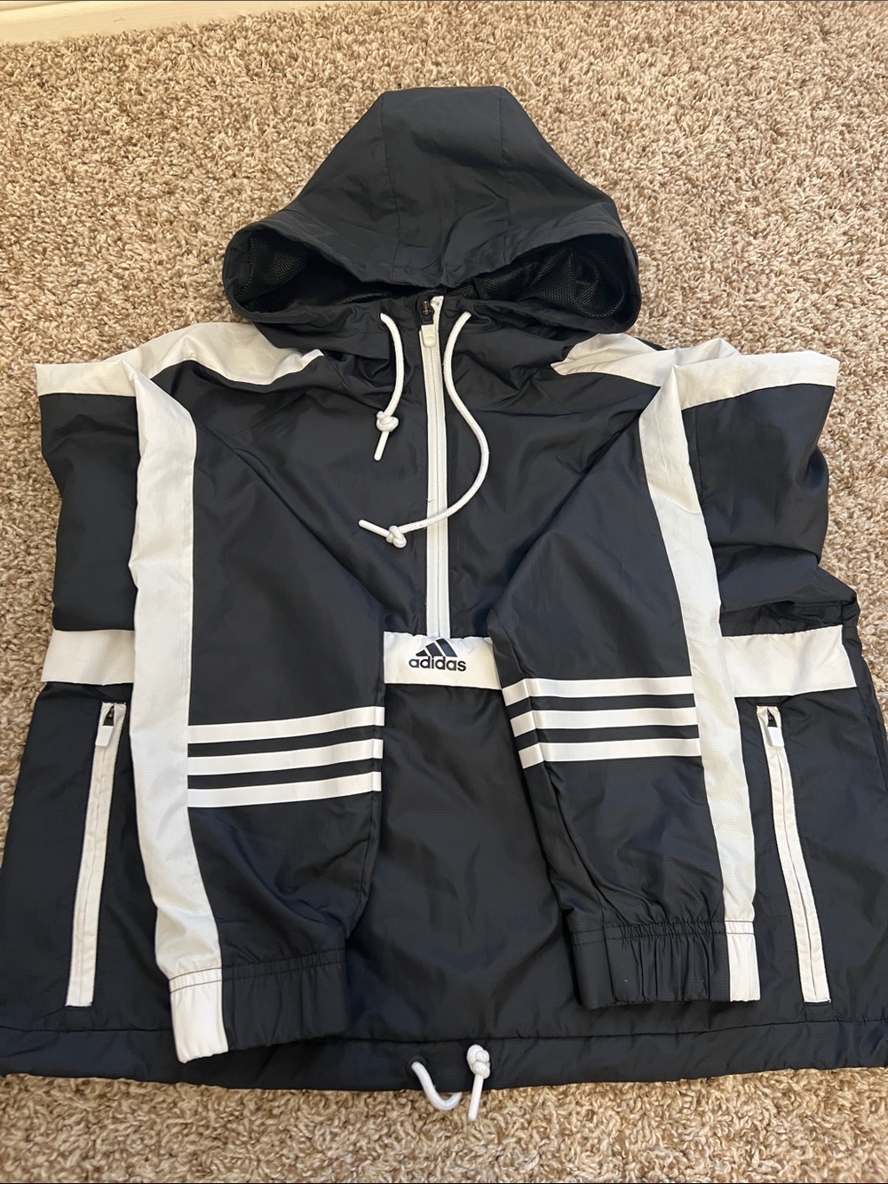 Adidas Black & White Hooded Windbreaker Jacket